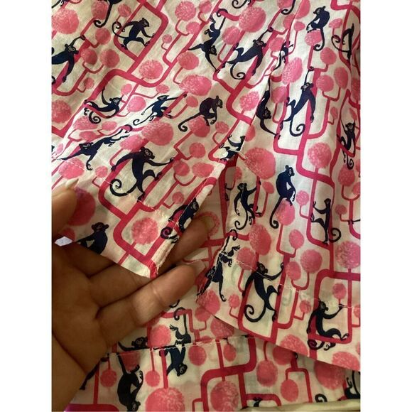 Talbots Monkey Print Tunic Top Sz 2X Pink White Embroidered - Picture 7 of 10